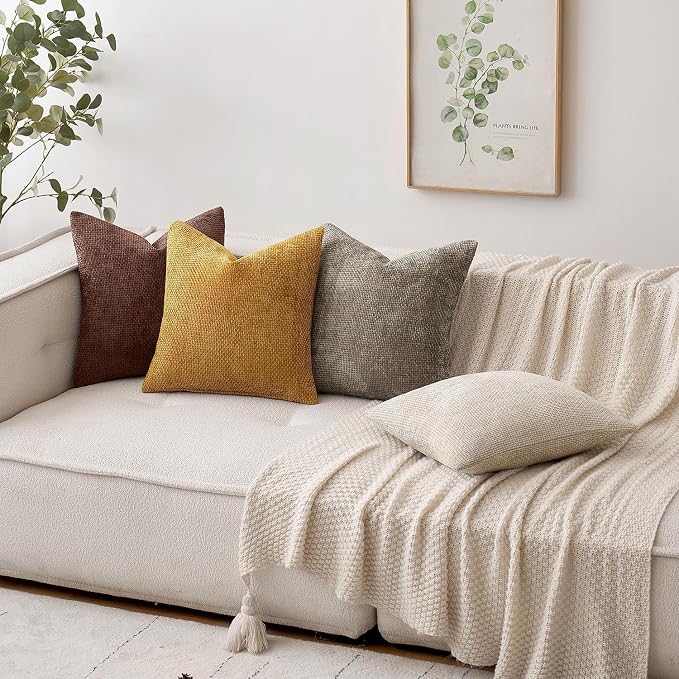MIULEE Decorative Couch Throw Pillow Covers 20x20 in Red Brown 2 Pack | Modern Boho Accent, Soft Chenille Pillow Covers, Farmhouse Cushion Cases for Home Decor Bed Sofa Living Room