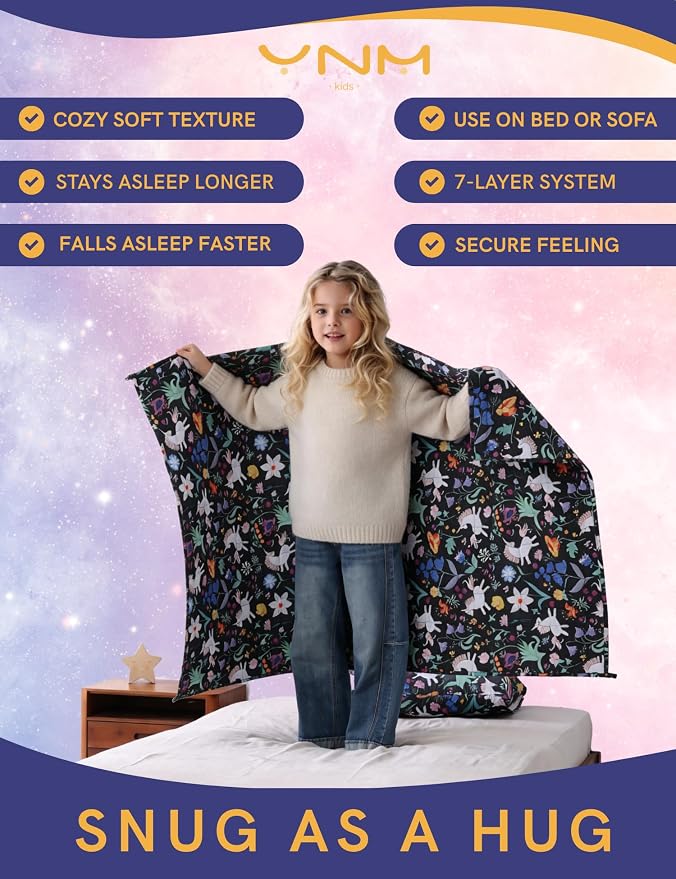 YnM Weighted Blanket Twin(48"x72" 10lbs) Washable Soft Heavy Blanket Throw for All-Season Weighted Blanket for Sleeping,Throw Size Breathable Blanket with Premium Glass Bead(Unicorn)