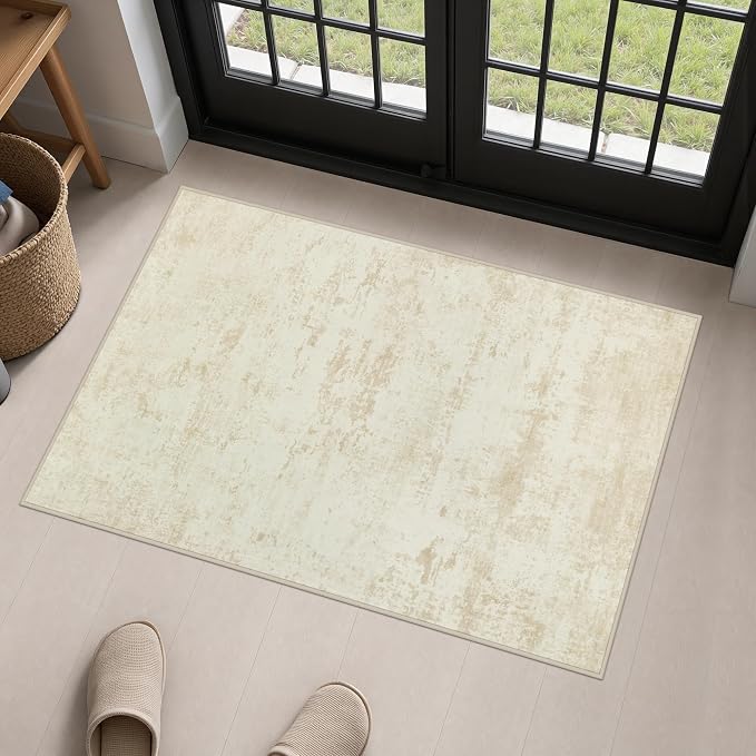 2x3 Washable Entryway Rug: Modern Abstract Indoor Soft Carpet Beige | For Entrance, Bedroom, Kitchen, Laundry, Bathroom,Door Mat,Modern Abstract,Machine washable,Non-Slip,Stain Resistant,Indoor