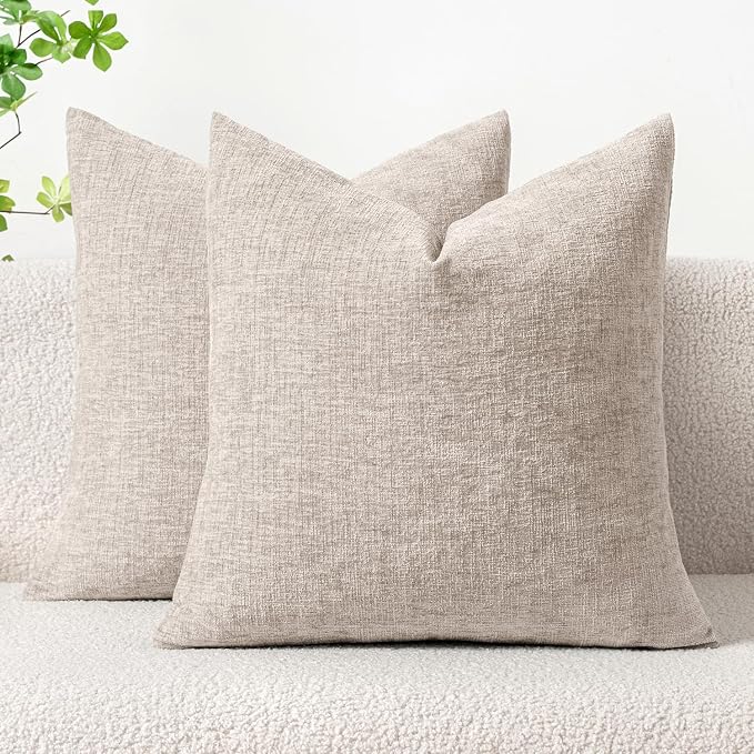 MIULEE Soft Chenille Throw Pillow Covers Light Brown 20x20 Inch Pack of 2 | Modern Home Decor, Classic Decorative Pillows, Solid Dyed Cases, Boho Couch Cushion Covers for Sofa Bed Living Room