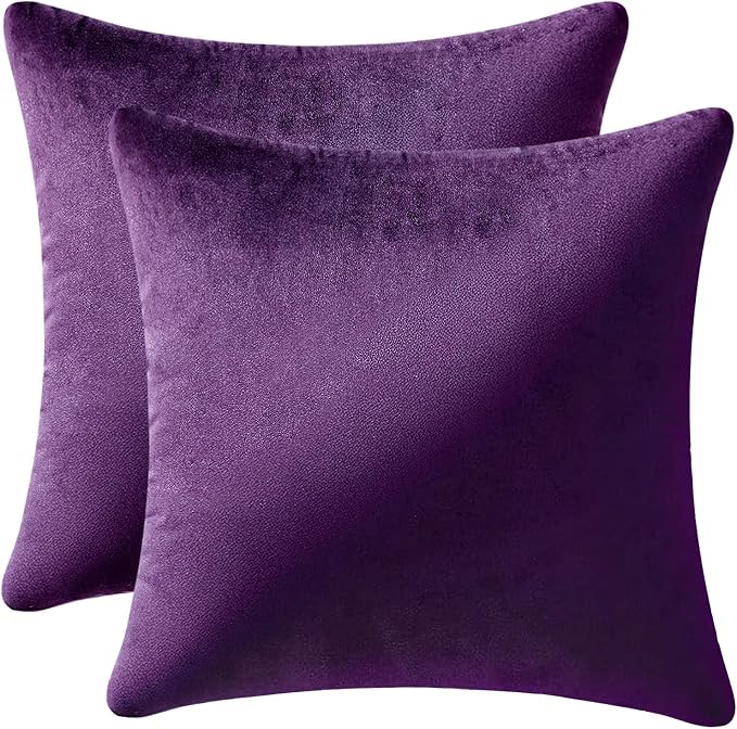 MIULEE 26x26 Inch Pack of 2 Euro Velvet Throw Pillow Covers Eggplant Purple | Soft Solid Decorative Euro Sham, Modern Luxury Home Decor, for King Bed Sofa Couch Bedroom Livingroom