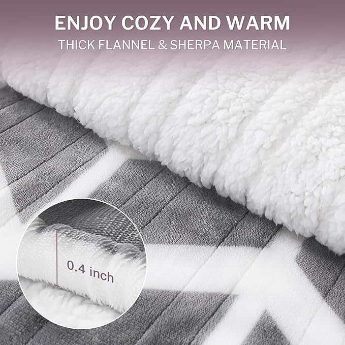 VENTIMI Heated Blanket Twin, 9 Heat Levels & 2-10 Hours Auto Off, Grey | ETL & FCC, Fast Warming, 62" × 84", Flannel and Sherpa, Couch Bed Use, Machine Washable, Removable Controller