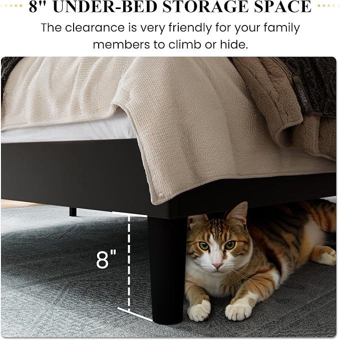 SHA CERLIN Full Size Velvet Bed Frame, Tufted Wingback Headboard, Black | 47'' Modern Vertical Channel Headboard, Upholstered Platform Bed, Wood Slats, No Box Spring Needed, Easy Assembly, Noise Free