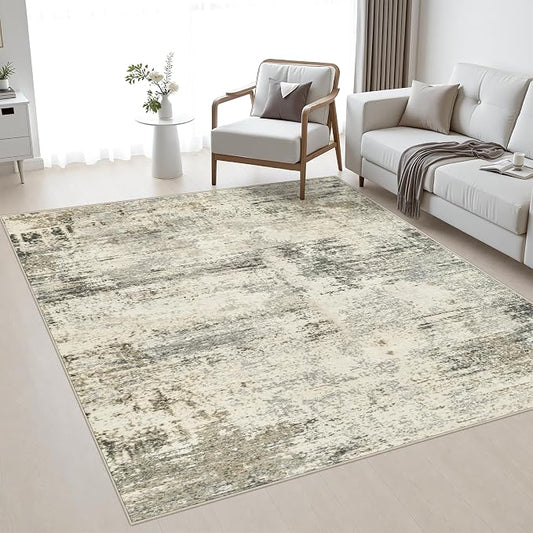 Area Rug Living Room: 4x4 Modern Washable Soft Carpet Ash Brown | For Bedroom Dining Room Farmhouse Nursery Hallway Office,Modern Abstract,Machine washable,Non-Slip,Stain Resistant,Indoor