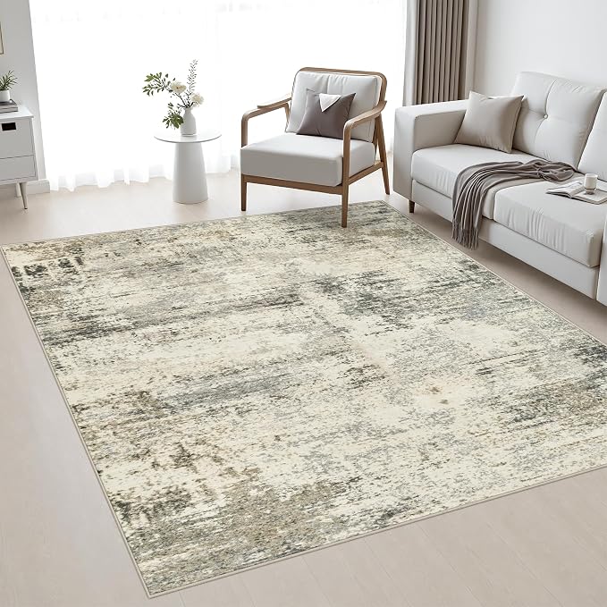 Area Rug Living Room: 5x5 Modern Washable Soft Carpet Ash Brown | For Bedroom Dining Room Farmhouse Nursery Hallway Office,Modern Abstract,Machine washable,Non-Slip,Stain Resistant,Indoor