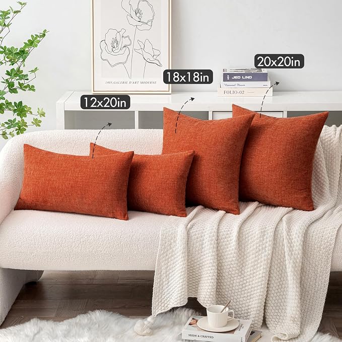 MIULEE Soft Chenille Fall Throw Pillow Covers Rust 18x18 Inch Pack of 2 | Modern Fall Home Decor, Classic Decorative Pillows, Solid Dyed Cases, Boho Couch Cushion Covers for Sofa Bed Living Room