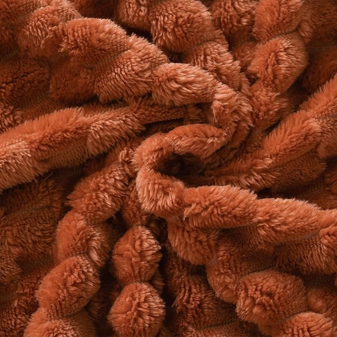 Puncuntex Burnt Orange Throw Blanket 50"×60" Fuzzy 3D Jacquard Decorative | Flannel Fleece Super Soft Plush Cozy Blanket for Couch Sofa Chair Lightweight