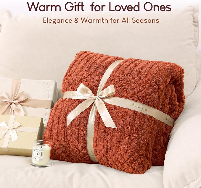 Cottonblue Sherpa Fleece Weighted Blanket 15 lbs for Adults Queen Size Soft | Fuzzy Jacquard Heavy Blankets Throw 60"x80" for Sleep Calm Relax, Cozy Warm Knitted Heavy Blanket for Bed Sofa,Burnt Orange
