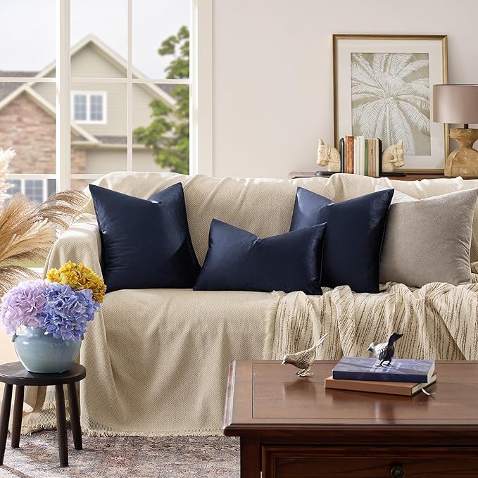 GIGIZAZA Navy Velvet Pillow Covers 12x20 Decorative Pillows Pack of 2 | Lumbar Blue Throw Pillows for Couch Sofa,280gsm Soft Textured Fabric,Modern Pillowcases,Luxury Cushion Covers