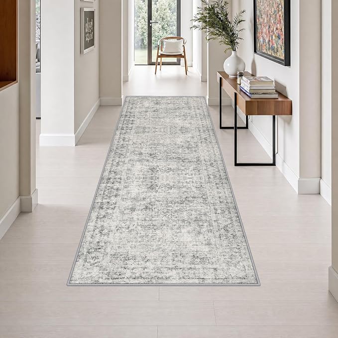 3x8 Washable Runner Rug：Modern Abstract Soft Carpet Black Grey | For Hallway, Bedroom, Kitchen, Laundry, Bathroom,Door Mat,Modern Abstract,Machine washable,Non-Slip,Stain Resistant,Indoor