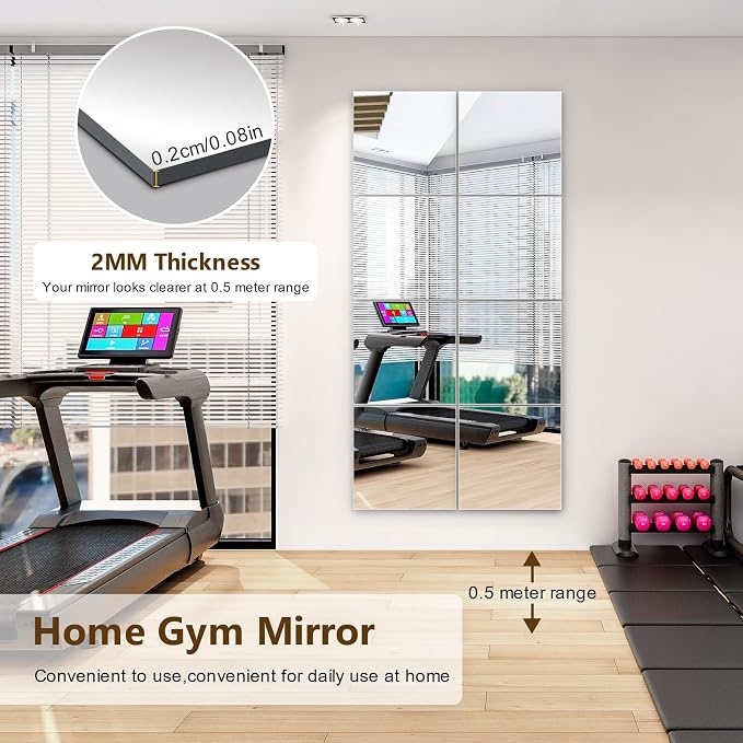 Shiftshade 12 Pack Wall Mirror Full Length, 12 x 12 Inch Acrylic Mirror Tiles, Shatterproof Flexible Plastic Mirror Sheets for Bedroom Home Gym Door
