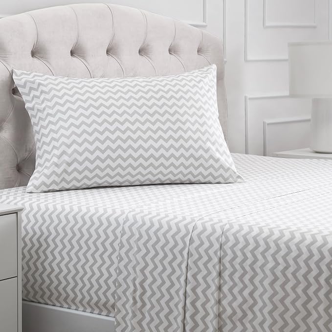 Mellanni Iconic 3-Piece, Ultra Soft Sheet Set (Twin XL, Chevron Gray) | 10M+ Sleepers. Lab-tested: Sleeps Cool, Stays Bright, Strong, Smooth. Good Housekeeping Best Bedding, 7 yrs running.
