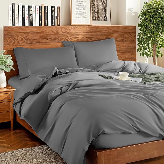 DEITAS 100% Cotton Queen Duvet Covers 3 Piece,1200 Thread Count，Grey | Luxury Egyptian Cotton Comforter Cover With Zipper Closure, Ultra Cooling Breathable, Hotel Bedding Duvet Covers