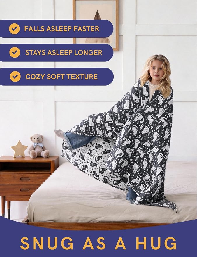 YnM Weighted Blanket Twin(48"x72" 10lbs) Washable Soft Heavy Blanket Throw for All-Season Weighted Blanket for Sleeping,Throw Size Breathable Blanket with Premium Glass Bead(Cat)