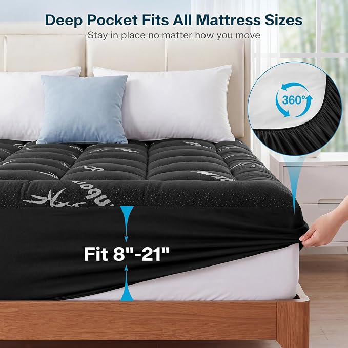 Waterproof Twin Size Mattress Topper Viscose Derived from Bamboo, Extra Thick Mattress Pad for Back Pain, Cooling Mattress Topper with Deep Pocket 8"-21", Gray,Twin
