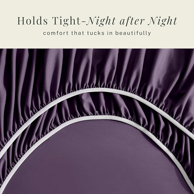 Hearth & Harbor Extra Deep Pocket Sheets - Fits Mattress 18-24 Inches Deep - Extra Deep Pocket Split King Size Sets - 7 Piece Split King Size - Eggplant