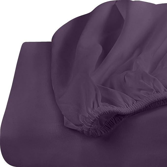 Pack of 2 Twin XL Fitted Sheet, Fits Up to 16 Inch Deep Pocket, Purple | Hotel Comfort, Cooling & Breathable Cotton like Polyester, Easy Fit, Wrinkle & Fade Resistant, Snug Fit, Easy Care, Oeko-Tex