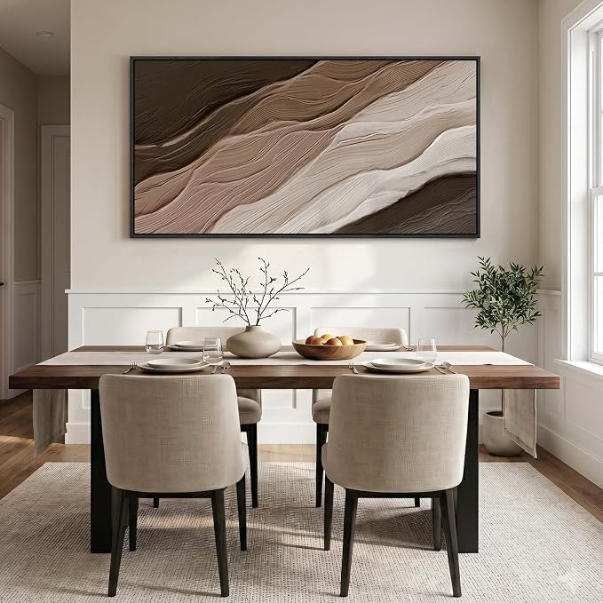 Large Framed Neutral Brown Beige Abstract Wall Art for Living Room 60x30 In | Modern organic paintings, Canvas prints, Horizontal artwork, Earth tone pictures, Wall decor for bedroom dining room office
