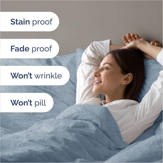 Duvet Cover Cal King - 3 Piece with Zipper Closure - Heathered Blue | Extra Soft, Breathable, Cal King Duvet Cover 104" x 98" with 2 Pillow Shams, Zipper Closures & Ties, Women, Men, Kids & Teens