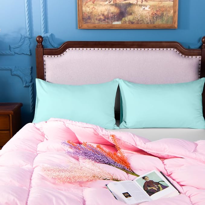 NTBAY Queen Egyptian Cotton Sateen Pillowcases, Set of 2, Aqua | 500 Thread Count Egyptian Cotton Sateen with Envelope Closure, 2 Pack 20 x 30 Inch Pillowcases, Insert Not Included