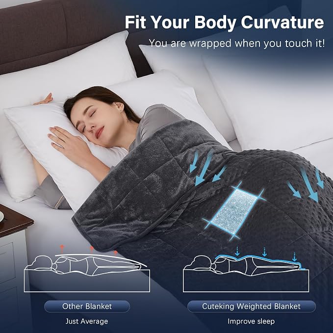 CuteKing Weighted Blanket - Weighted Blanket with Premium Glass Beads - Heavy Blanket Crystal Velvet for Comfort Sleep - Thick Blanket All Season (12lbs, 48"x72", Grey Bubble)