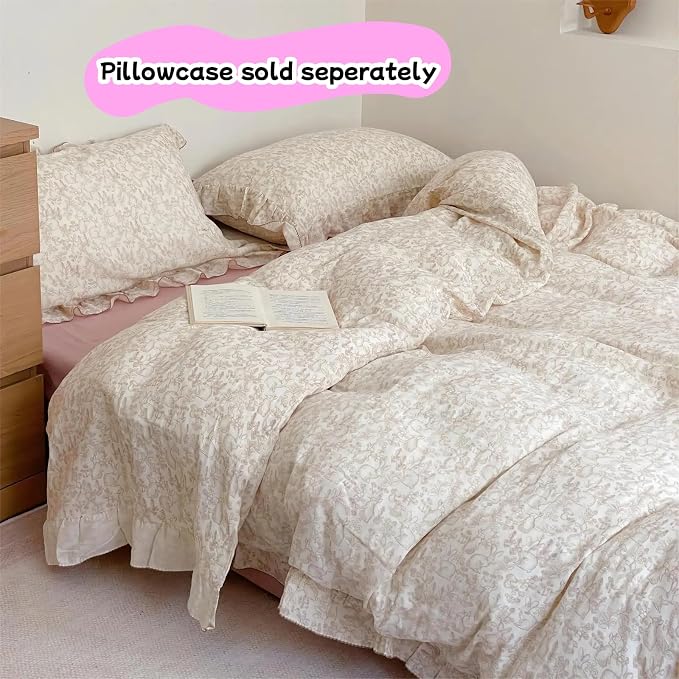 Rabbit Duvet Cover Full Size Kids Duvet Cover 79"x90" Muslin Cotton Quilt Cover with Chic Ruffles, Girls Comforter Cover with Zipper Closure, Machine Wash, All Seasons