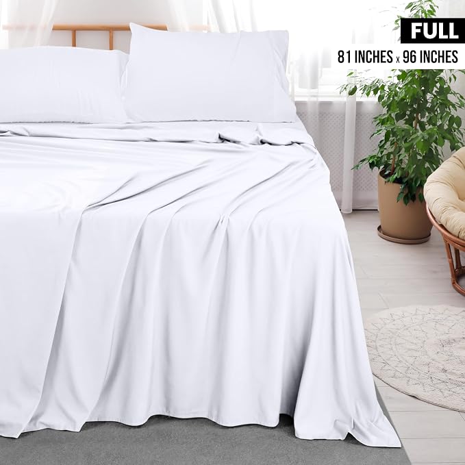 Full Size Flat Sheet Only, Ultra Soft & Breathable Hotel Sheets, White | Hotel Bedding, Cooling Comfort, Smooth Feel, Wrinkle & Fade Resistant, Easy Care, Long-Lasting, Machine Washable, OEKO-TEX