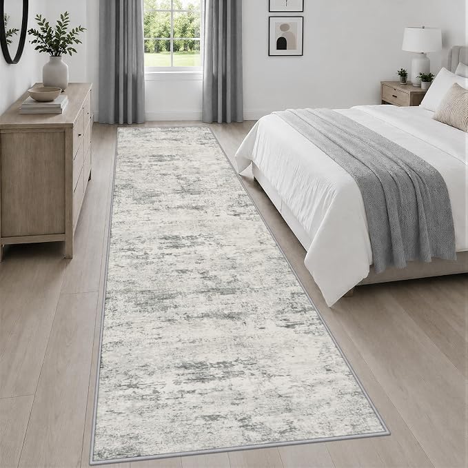 3x14 Washable Runner Rug：Modern Abstract Kitchen Soft Carpet Gray | For Hallway, Bedroom, Kitchen, Laundry, Bathroom,Door Mat,Modern Abstract,Machine washable,Non-Slip,Stain Resistant,Indoor