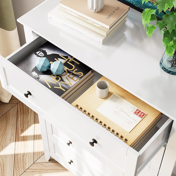 Garvee 5 Drawer Dresser for Bedroom, Modern Tall Chest of Drawers with Metal Knobs, Wooden Clothes Storage Organizer for Closet, Nursery, Living Room, Apartment, White | Lacquered Finish, Metal Knobs, Clothes Storage Organizer for Closet, Nursery, Livi...
