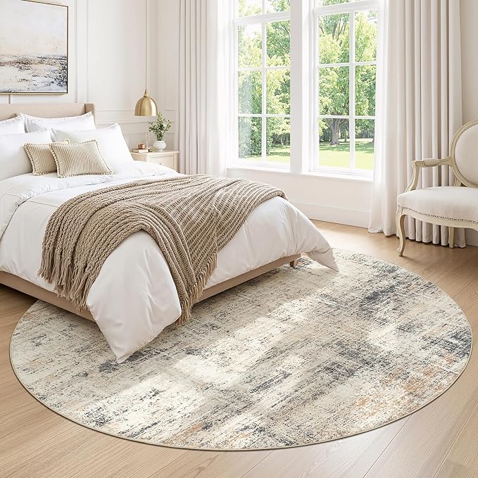 6ft Area Rug for Living Room, Abstract Washable Non-Slip Large Rugs, Gold | Soft Neutral Carpet for Bedroom, Dining Room, Home Office Nursery Indoor, Stain Resistant, Low Pile, Foldable Modern Rug