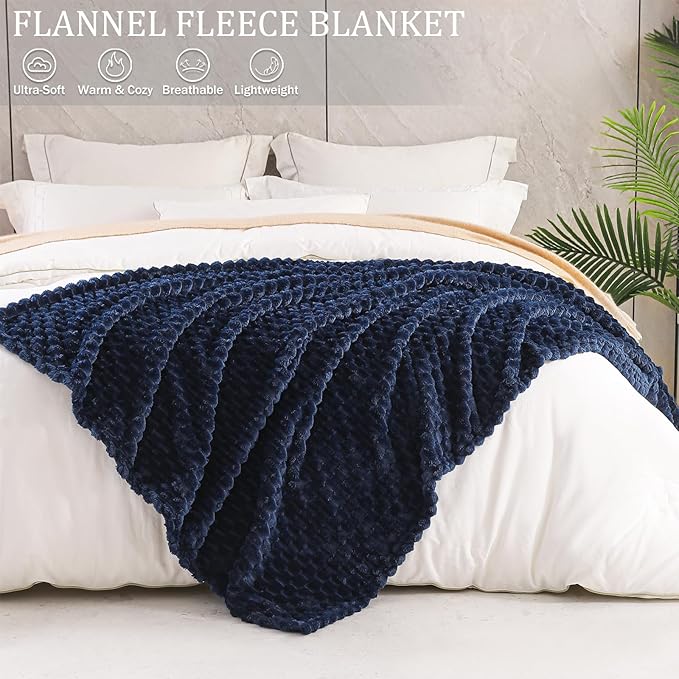 Exclusivo Mezcla 3D Fleece Twin Size Blanket for Bed, Navy Blue | Extra Soft Fuzzy Plush Lightweight Bed Blankets, Cozy Fluffy Decorative Blankets for All Seasons, 60x80 Inches