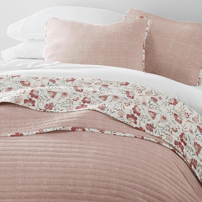 Merit Linens 3 Piece Quilt Set - Super Soft - Lightweight - All Season Quilted Coverlet - Timeless Patterns - King/Cal-King Rose