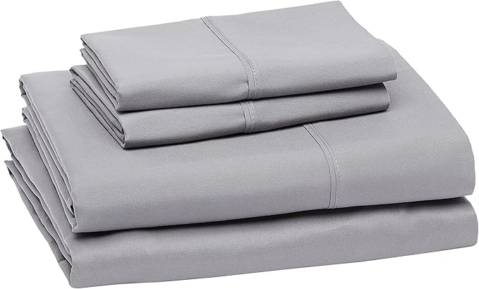 Amazon Basics Lightweight Super Soft Comfortable Breathable Wrinkle Resistant Brushed Microfiber 4-Piece Bed Sheet Set with 14-Inch Deep Pockets, Queen, Dark Gray, Solid