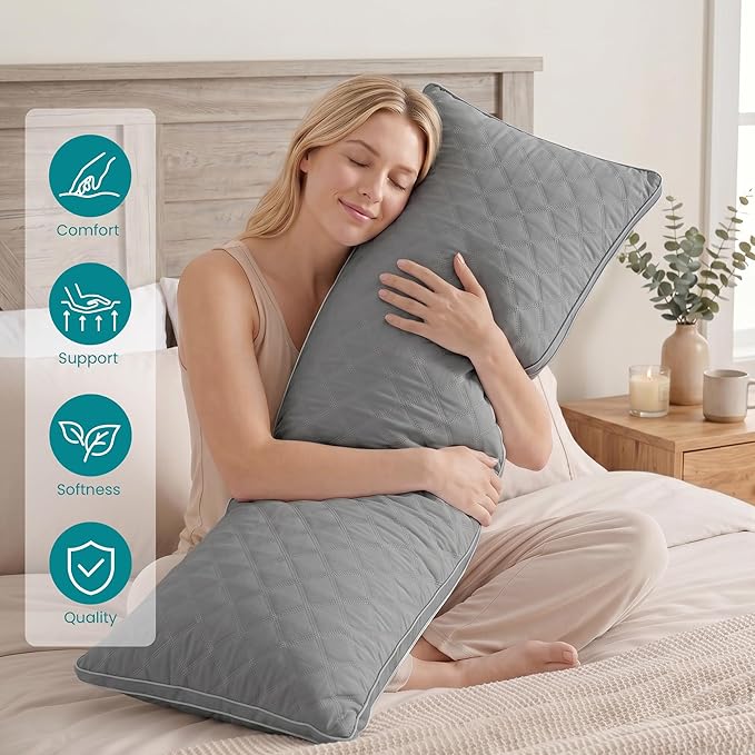 Oubonun Full Body Pillow for Side Sleeper, Adjustable Firm Long Bed Pillow | Extra Fill Plush Support - Large Quilted Loft Insert for Pregnancy Contour, Breathable Sweat-Absorbing Skin-Friendly Cushion