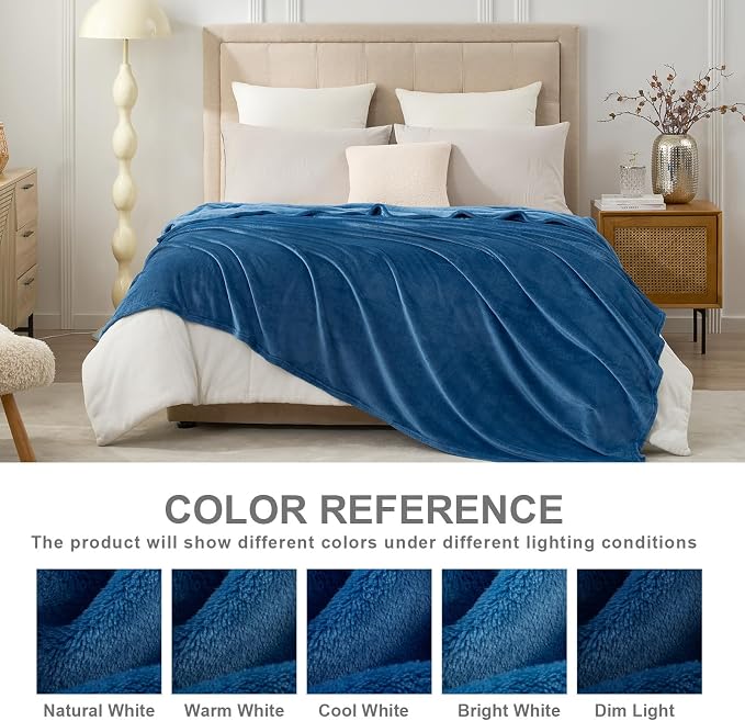 Hansleep Throw Mineral Blue Fleece Blanket, Soft Flannel Bed Blanket | Fuzzy Cozy Blanket 50x60 Inches, Multi-use for Bed, Sofa, Couch, Travel, Camping, All Season Warm Lightweight Cover