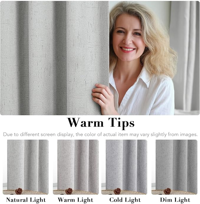 H.VERSAILTEX Blackout Curtains Linen Curtains 120 inches Long 100% Black Out Curtains for Bedroom Windows, Textured Linen Look Draperies Grommet with White Liner, 2 Panels, Glacier Gray