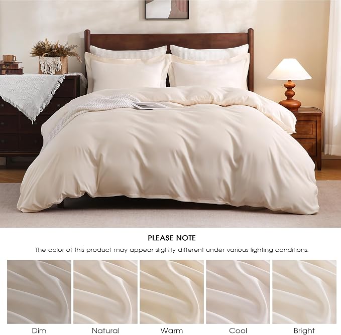 FreshCulture Duvet Cover Full Size - 3 Pieces Microfiber Duvet Cover Set with Zipper Closure - Lightweight & Easy Care - 1 Comforter Cover & 2 Pillow Shams - Comforter Not Included (Cream)