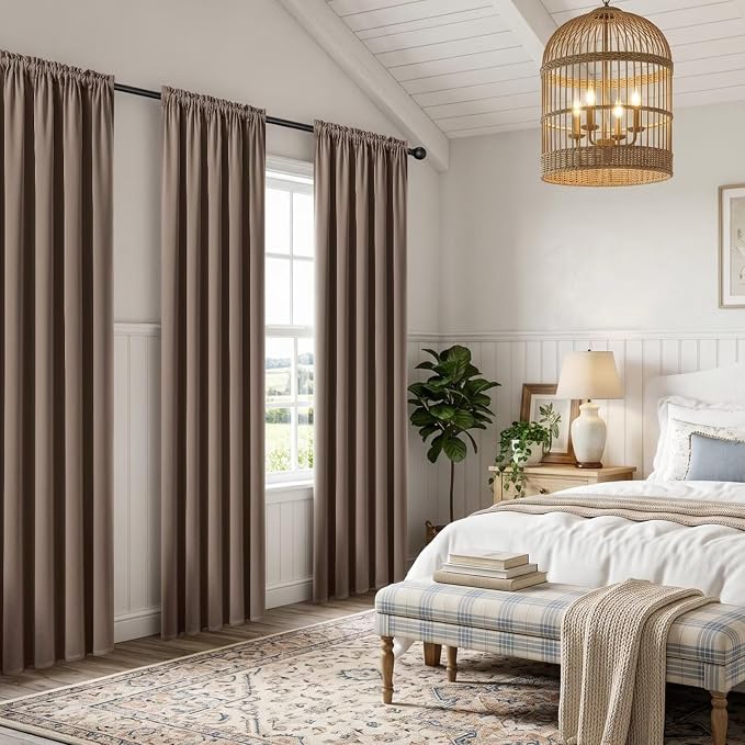 CUCRAF Khaki Blackout Curtains 72 inch Length 2 Panels Set, Rod Pocket Room Darkening Drapes for Bedroom Living Room, Insulated Thermal Light Blocking Window Curtain (W52 x L72 Inch)