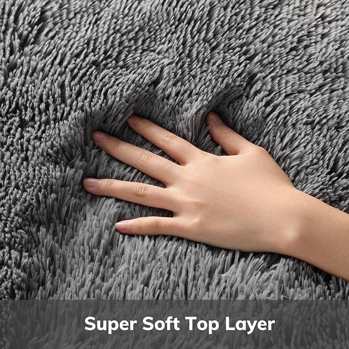 Ophanie Runner Rug for Hallway,2.5x12 Washable Non-Slip Fluffy Soft Bedside Rugs,Bedroom Living Room Shaggy Carpet for Kids Girls Boys Dorm Nursery Decor Aesthetic, Grey with Over 99 pcs Pile fibers