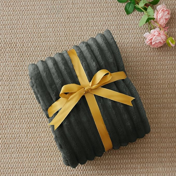 BEDELITE Striped Fleece Throw Blanket, Charcoal Grey, 50"x60" | 300GSM Microfiber Fleece, Soft Cozy, Lightweight Warm, Double-Sided Plush, Machine Washable, Gift, Room Decor, for Couch Sofa