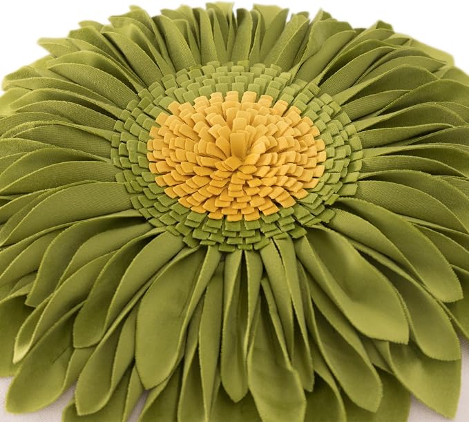 OiseauVoler 3D Sunflower Throw Pillow Cover Decorative Handmade Pillowcase Cushion Cover Case for Home Sofa Bed Living Room Decor 18x18 Inch Green