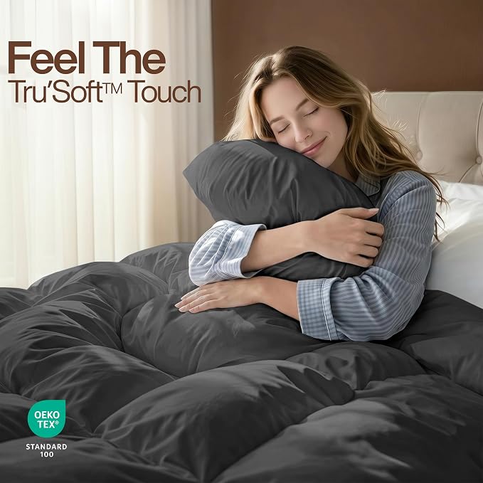 Utopia Bedding Oversize Queen Comforter, Duvet Insert, Grey, 98 x 98 Inches | Soft and Fluffy Down Alternative Bed Comforter, All Season, Breathable, Corner Tabs, Box Stitched, Durable, Machine Washable