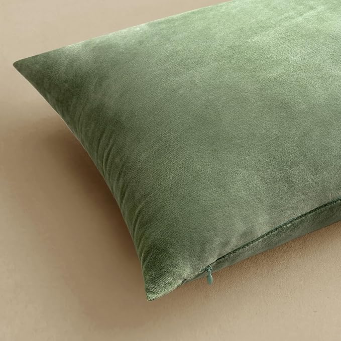 MIULEE Velvet Throw Pillow Covers 18x18 Inch Pack of 2 Sage Green | Soft Solid Decorative Pillow Covers, Modern Luxury Home Decor, for Couch Chair Sofa Bedroom Livingroom