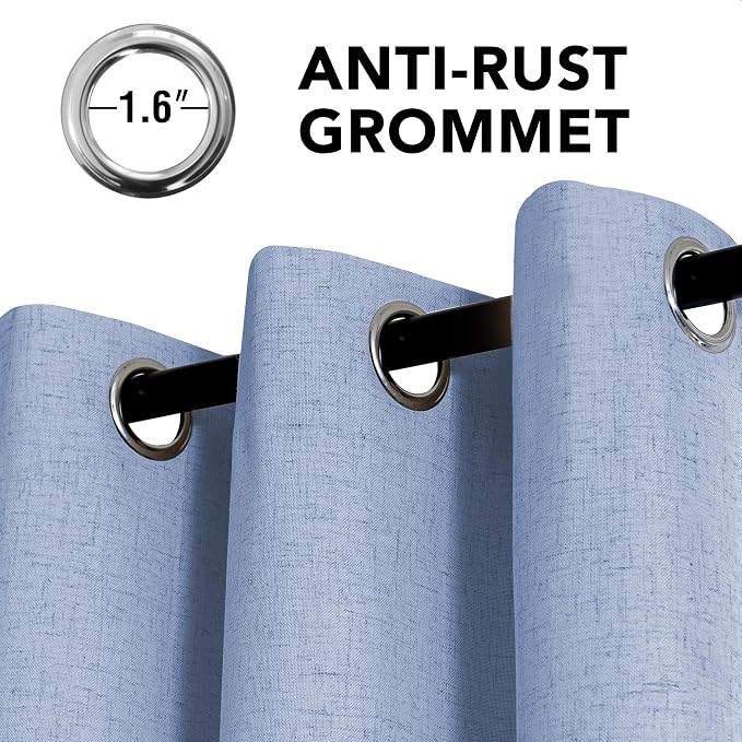 H.VERSAILTEX Linen Curtains 100% Blackout Curtains for Bedroom 84 inch Long Full Light Blocking Nature Linen Blended Window Curtains for Living Room Nickel Grommet (2 Panels, Heathered Chambray Blue)
