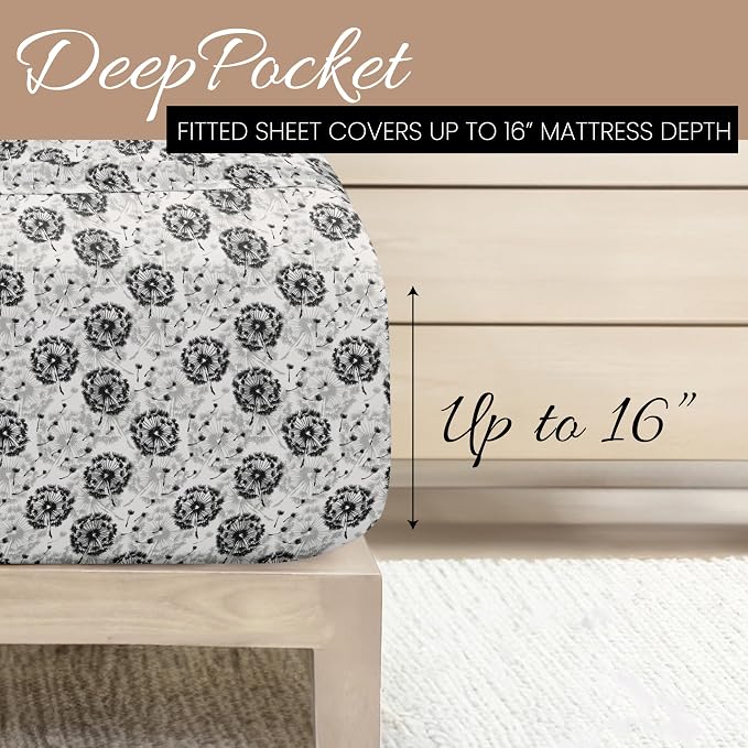 Linen Market Double-Brushed Patterned Microfiber Full Sheet Set 4 Piece – Oeko-TEX Certified Ultra Soft & Wrinkle-Free - 16" Deep Pocket Sheets - Easy Care Full Size - Make a Wish Light Gray