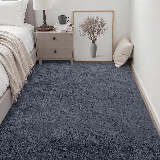 Area Rug Living Room Bedroom: 6x9 Fluffy Plush Shag Carpet Grey | For Kids Room Playroom Nursery Home Decor,Ultra Soft,Non-Slip Non-Shedding,Fuzzy Plush,Large Indoor Floor Carpet,Easy Clean