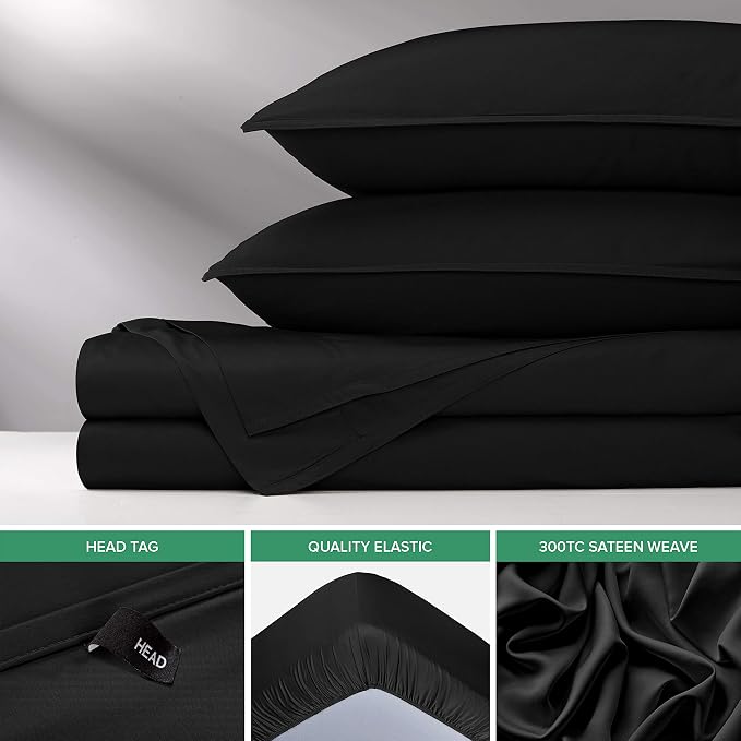 Pure Bamboo California King Sheets, Genuine 100% Organic Viscose Derived from Bamboo Bed Sheet Set, Soft & Cooling, Double Stitching, 2 Year Quality Promise (California King, Black)