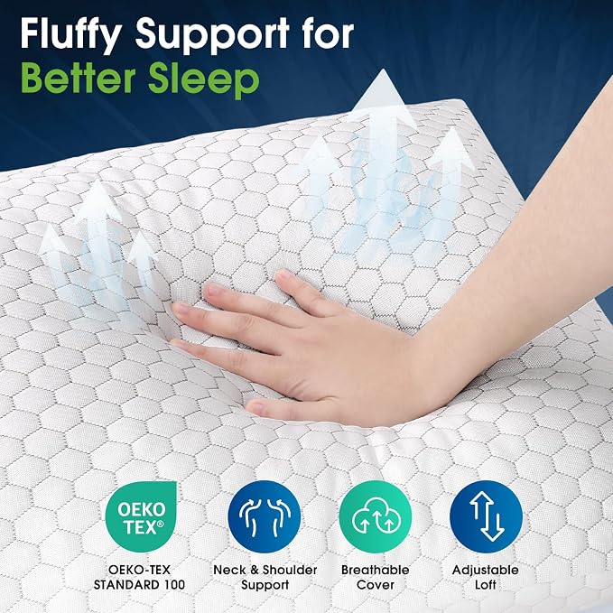 CushyOasis Cooling Pillow for Sleeping, Pillows Standard Size Set of 2,Gray | CertiPUR-US Shredded Memory Foam Pillows, Cool Bed Pillow for Hot Sleepers, Adjustable Firm for Side, Back, Stomach Sleepers