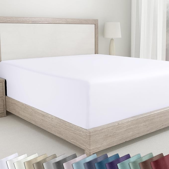 California Design Den Soft 100% Cotton Sateen King Fitted Sheet, White | 400 Thread Count Backed by Good Housekeeping Seal, 16" Deep Pocket, All-Around Elastic, No-Pop Fit, Durable, OEKO-TEX
