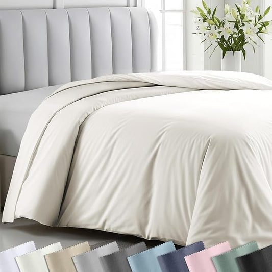 California Design Den Soft 100% Cotton Sateen Full/Queen Duvet Cover | Duvet Cover Only, Comforter Not Included, Backed by Good Housekeeping Seal, Button Closure & Corner Ties - Ivory (Pale Tone)